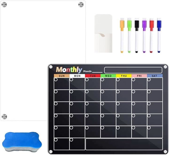 書いても映えるクリアボードホワイトボード マグネット カレンダー 30x40 透明 予定表 子供 家族 オフィス メモ(クリア＋月間)