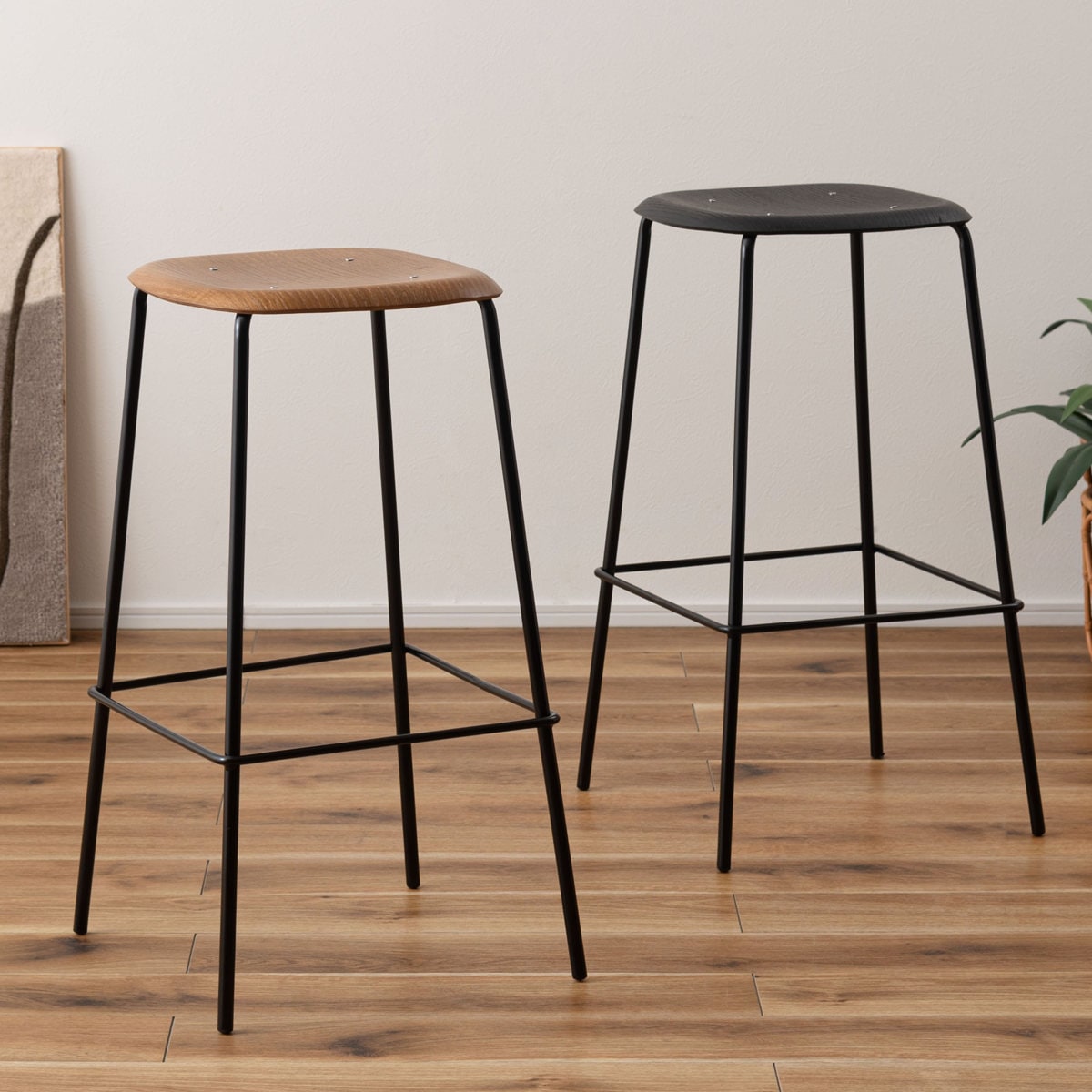 カウンターチェア 座面高75cm ハイスツール 背もたれなし 木製座面 ハイチェア バーチェア ハイタイプ キッチン チェア 椅子 インダストリアル調 無骨 スチール脚 天然木 ナチュラル