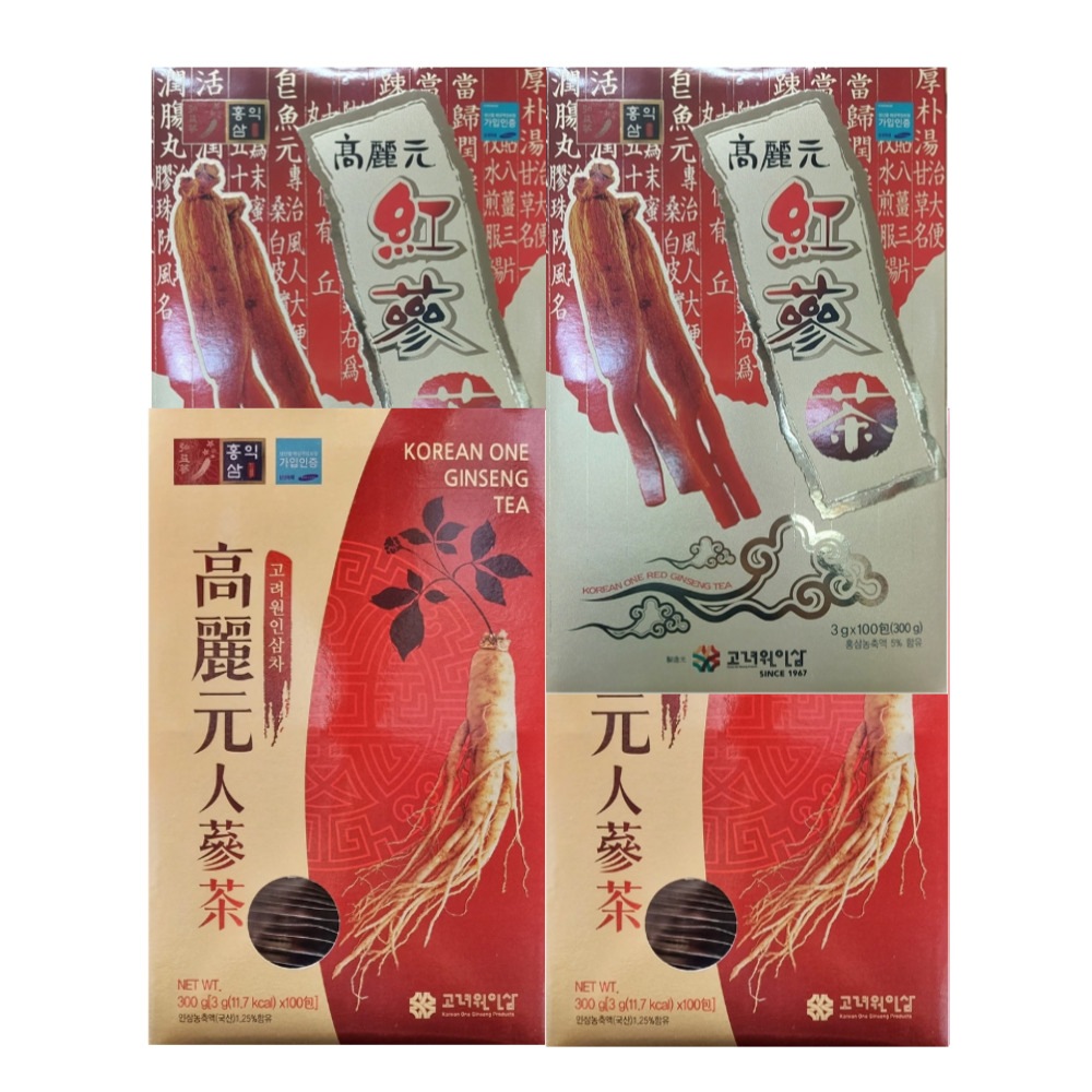 高麗元 高麗人参 紅参茶 3gx100包 2箱 + 人蔘茶 3gx100包 2箱