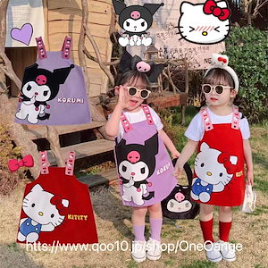 韓国子供服 可愛い ハローキティキャラクター キッズ tシャツ 上下2点セット ワンピース 半袖Tシャツ 子供服クロミちゃん ストラップスカート