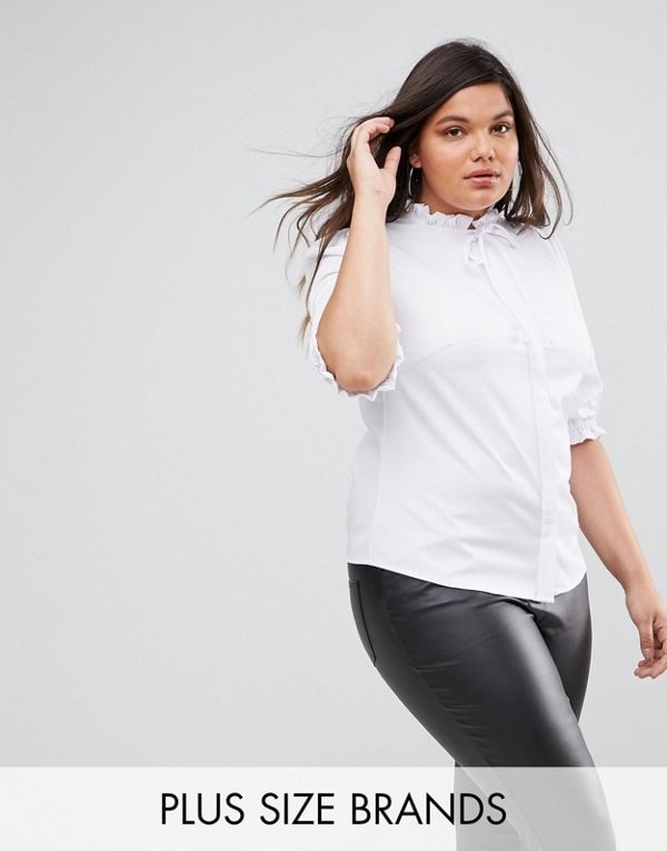 Fashion Union レディース 大きめサイズ ゆったりサイズ 送料無料 White Plus Blouse With Pleated Ribbon Tie Collar