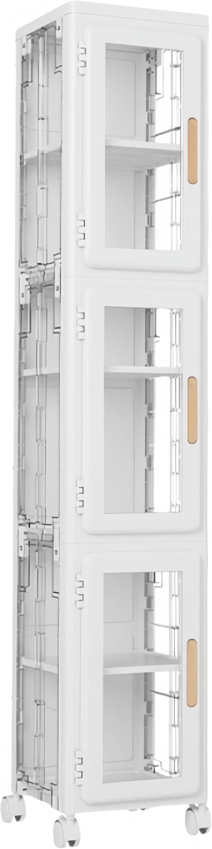 隙間収納 収納ワゴン キャスター付き収納 キッチン収納ワゴン 狭いスペース収納 スリム収納カート ワゴンキャビネット 省スペース収納 棚付き収納カート(ホワイト, 3段)