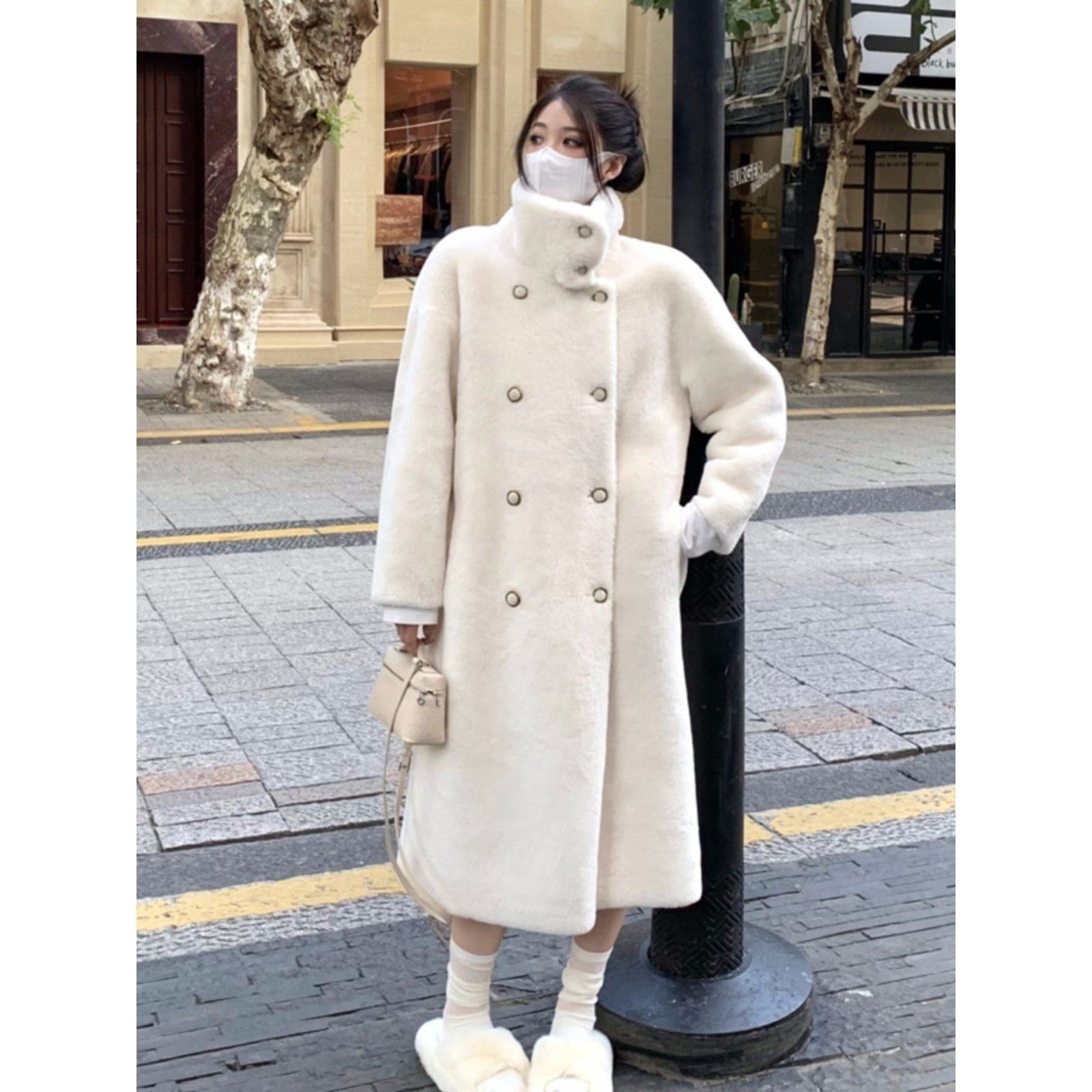 冬の新作 環境に優しい女性用毛皮コート2025新しいルーズ痩身スタンドカラーロングイミテーションミンクファーワンピースコート