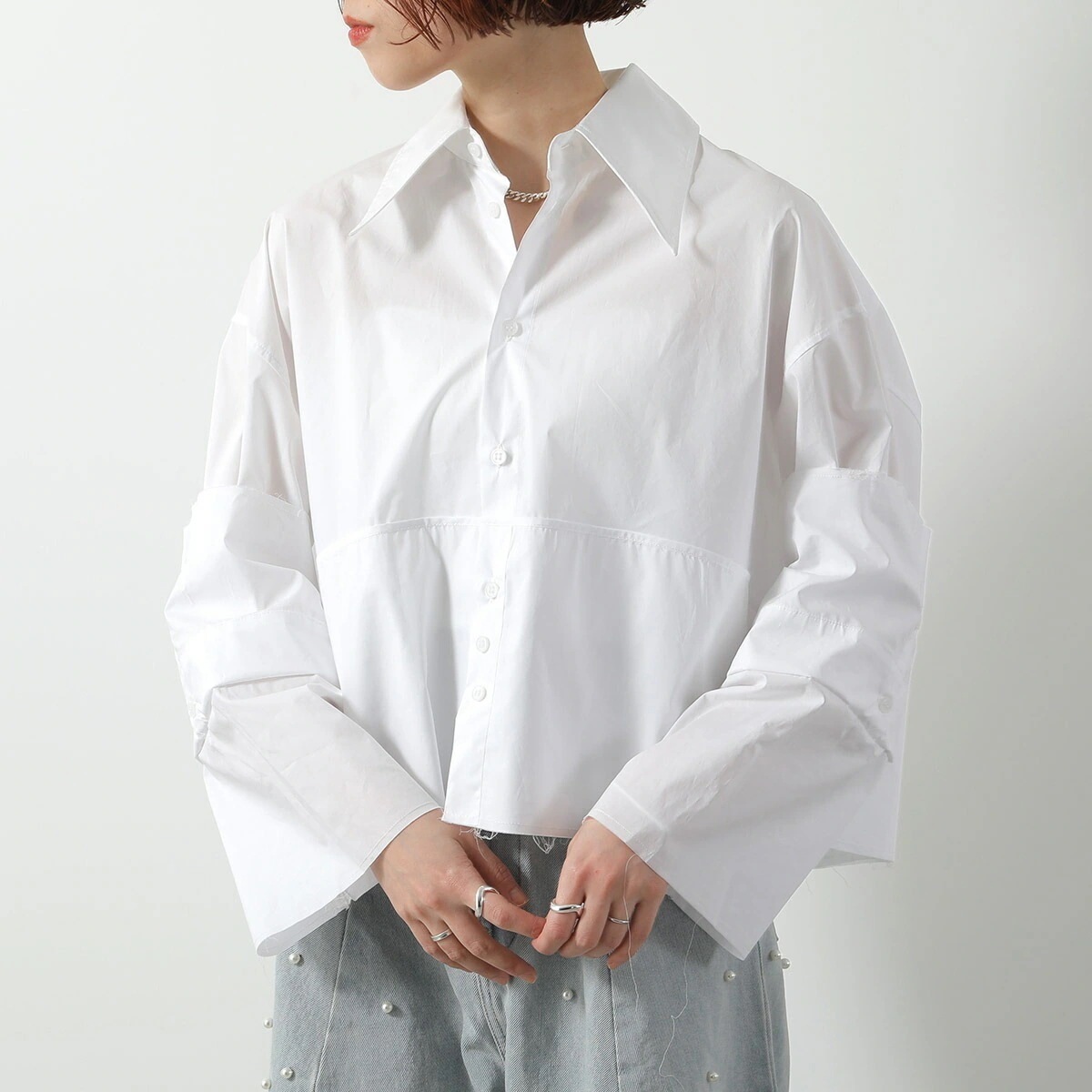 MEIMEIJ メイメイジェイ 長袖シャツ M5PA17 レディース コットン クロップド ショート丈 カットオフ 791/OFF-WHITE 【mega】