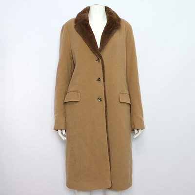 Pre-Owned ベージュウール混合ブラウンシアリングファー女性ロングコートジャケット aa61177 152933837 [U] 60,036円
