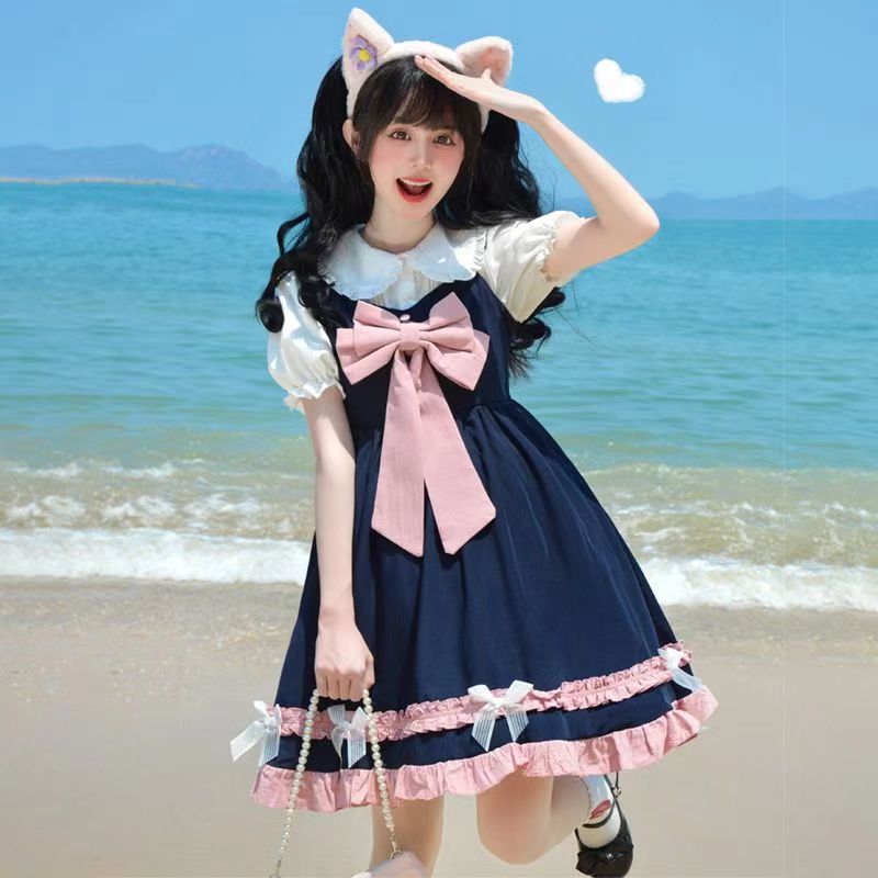 ロリータドレス 花祈夢ロリータスカート 薄い 学生ワンピース アカデミック 夏 JK森系初恋スカート ワンピース