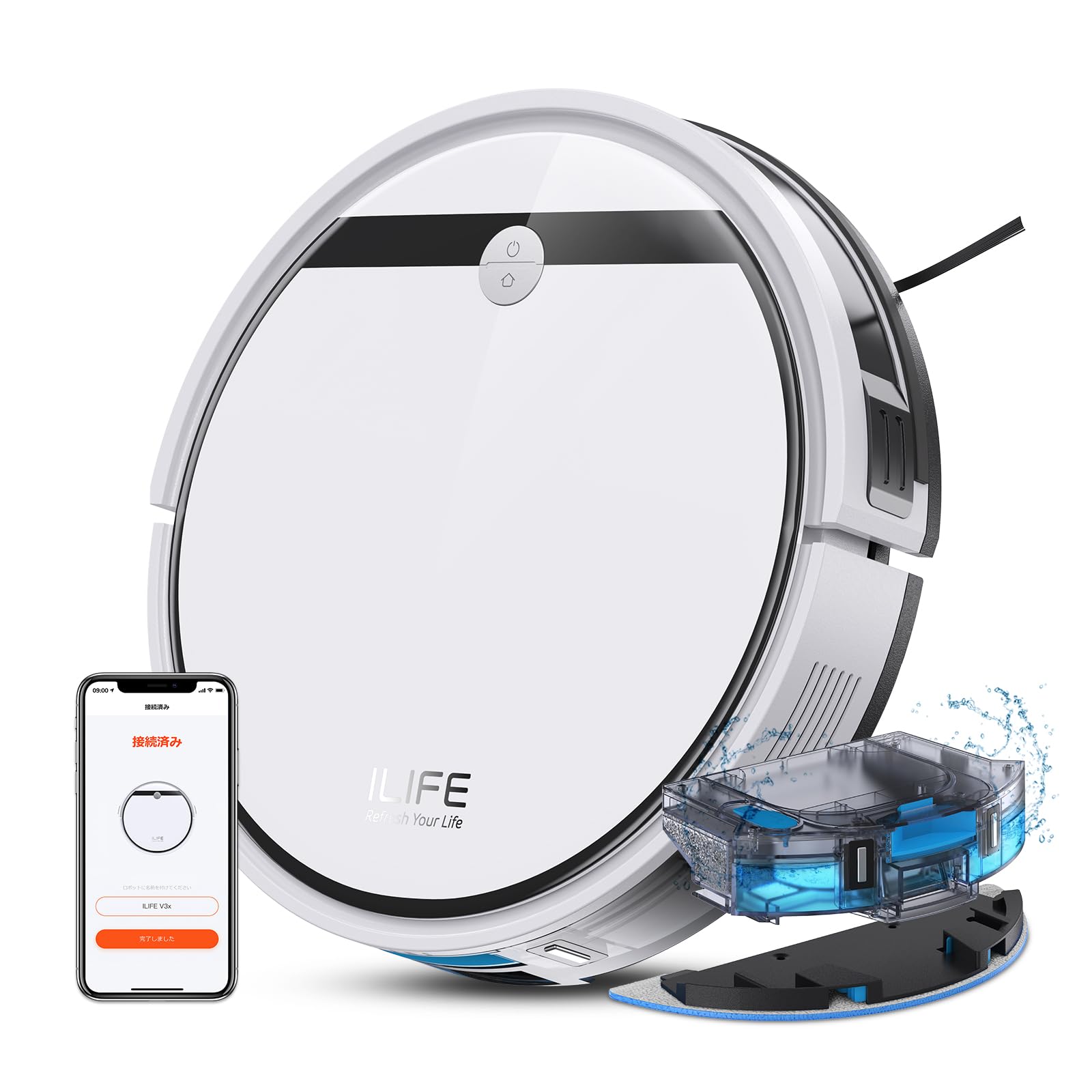 ILIFE(アイライフ) ロボット掃除機 お掃除ロボット 自動掃除機 3000Pa強力吸引 2in1 ダストボックス＆ウォータータンク 吸引と水拭きを同時に 120分間連続稼働 カーペットブースト モ