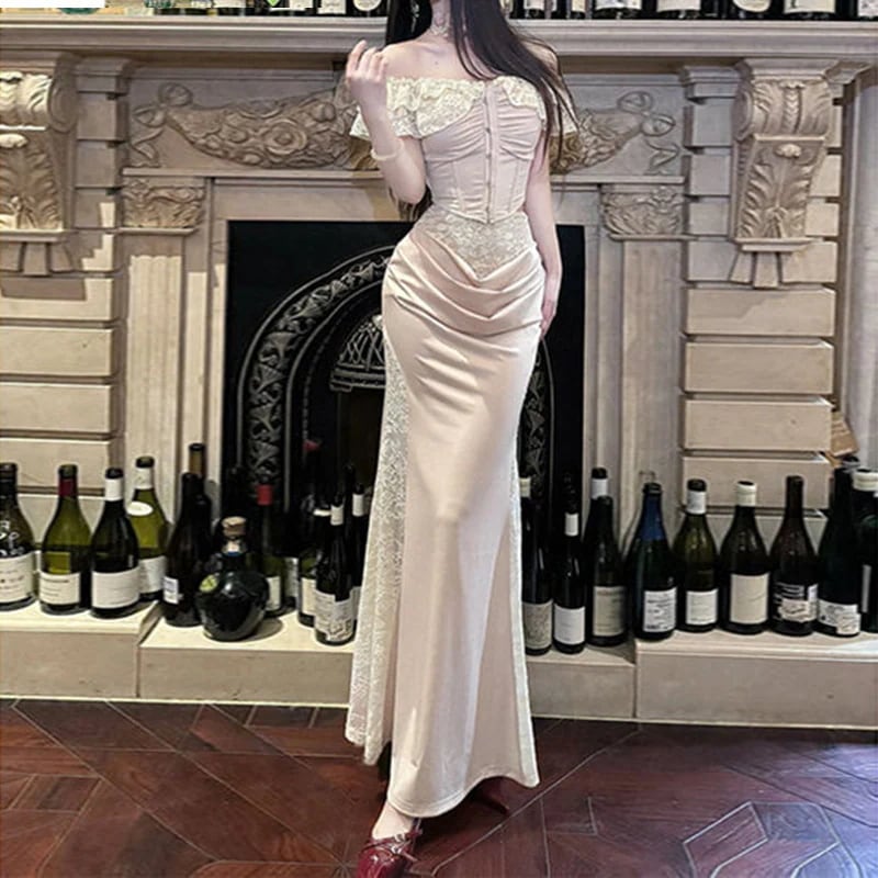 春と秋向けのプラスサイズレトロセクシー大人スタイルのツーピースセット：オフショルダートップとスリミングスカート