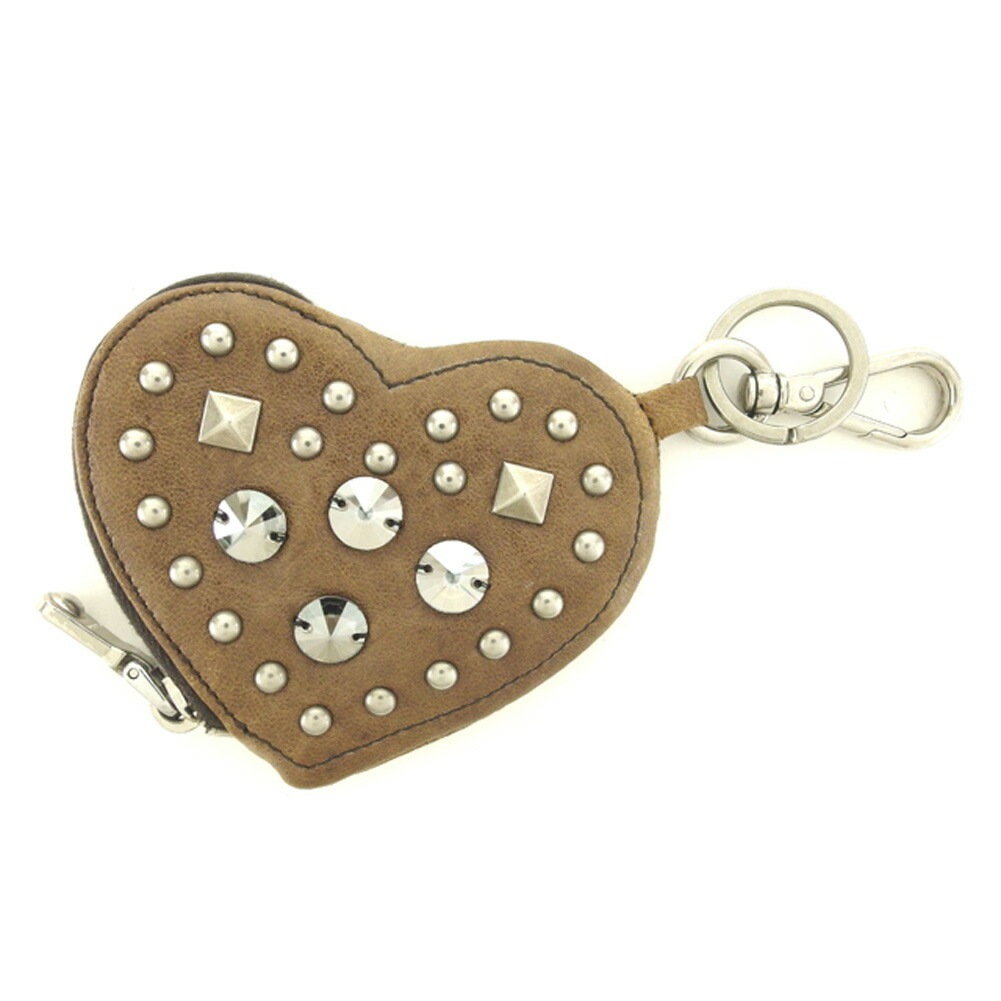 コインケース ハートフォルム スタッズ＆ストーン付き ブラウン シルバー レディース 中古