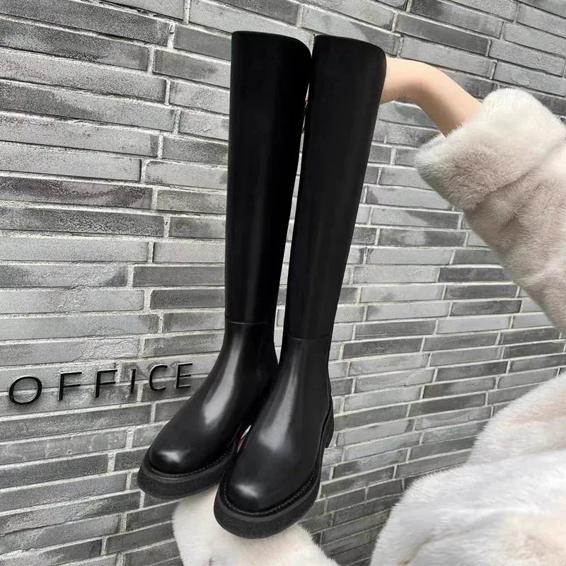 秋冬ファッション レディースブーツ 厚底小柄ブーツストレッチナイトブーツ 本革ブーツ ブーティー 美脚 歩きやすい