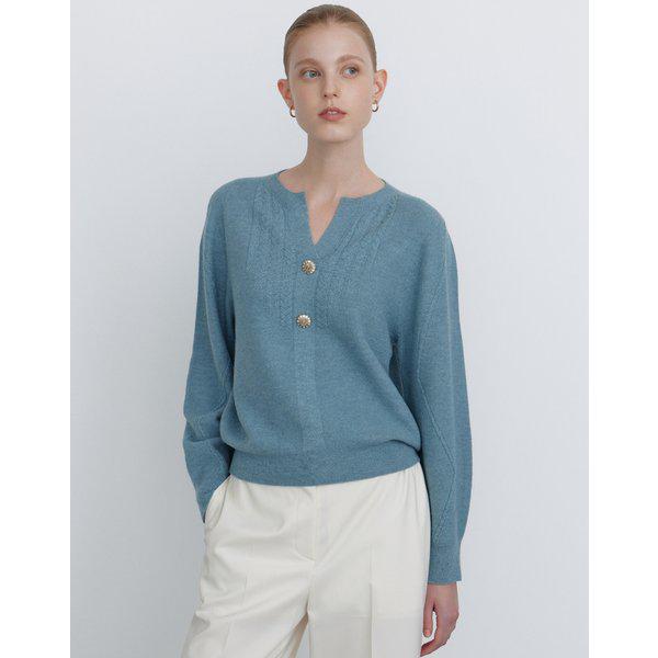 [24FW] [ウール100%]ブルー ジュエリー ボタン装飾 ニット DLSW4D801T1