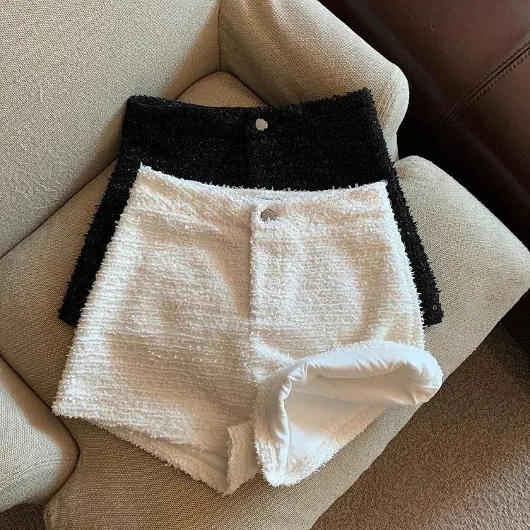 【1つ買うと10個無料】2色 ツイード 短パン ショートパンツ ショーパン ハイウエスト 着痩せ ストレッチ ボトムス レディース カジュアル おしゃれ かわいい ファッション