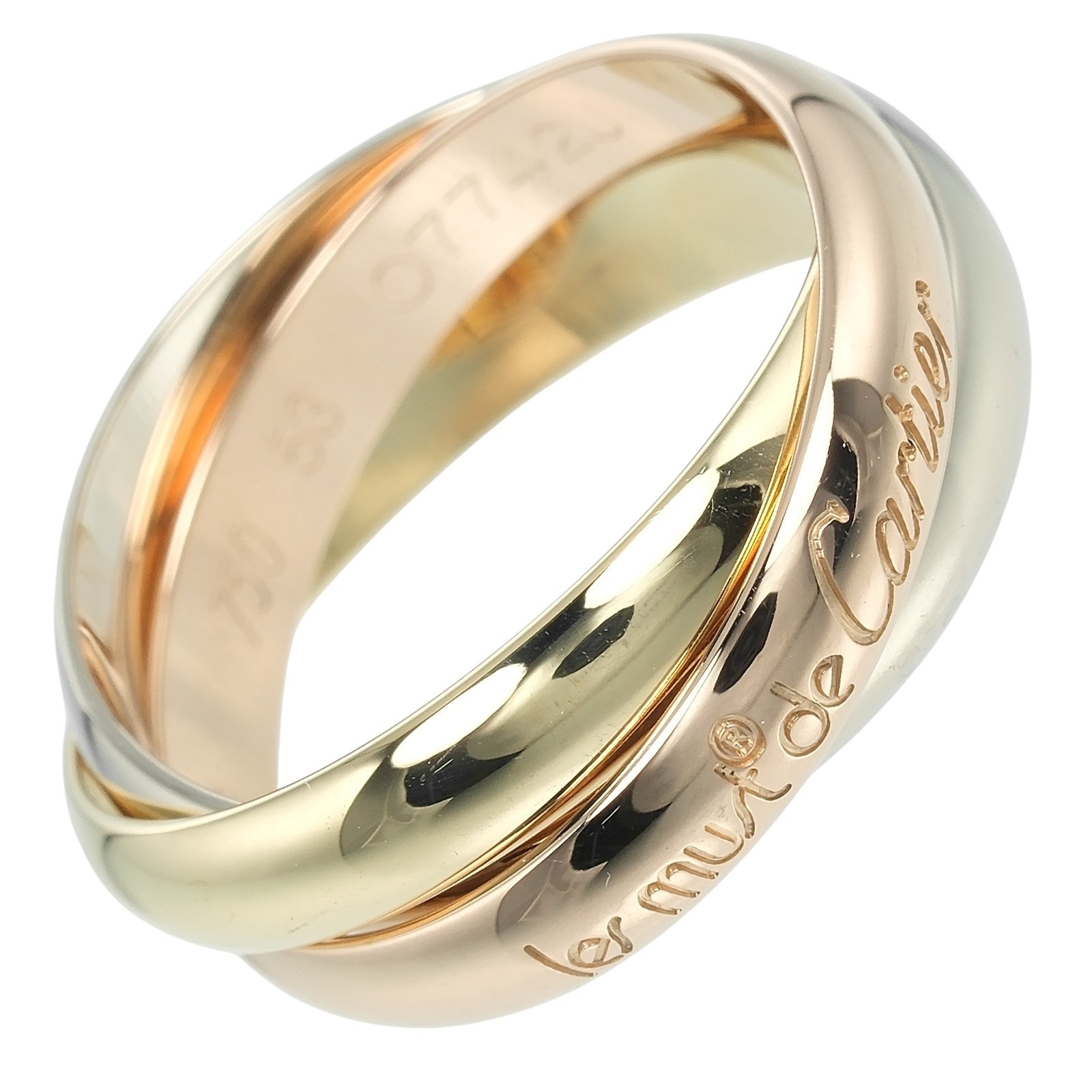 トリニティ 3.4mmバンド リング・指輪 K18ゴールド（YG×PG×WG） 12号 約8.1g レディース 中古品 Aランク