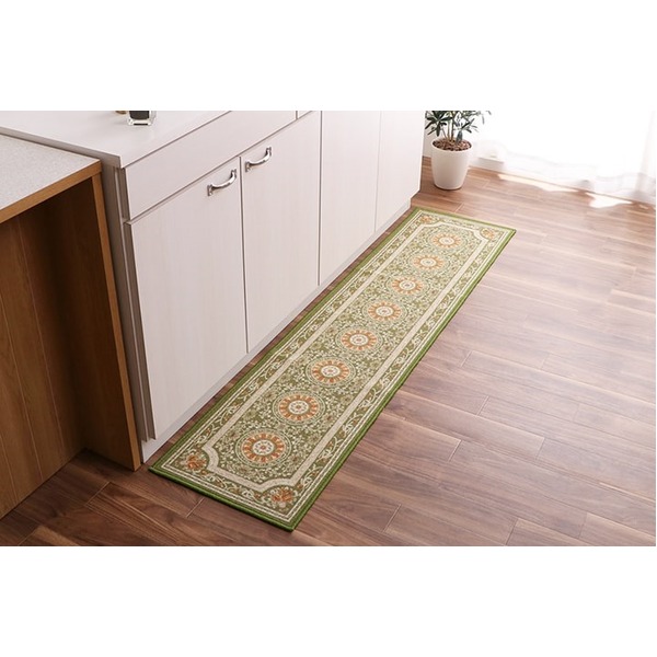 マット キッチンマット 撥水 エレガンス柄 滑りにくい グリーン 約44x240cm 5,361円