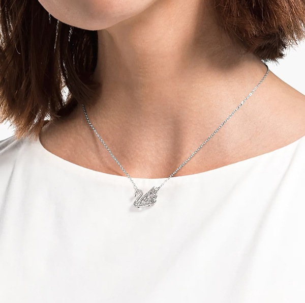 Dancing Swan Necklace White Rhodium Plated