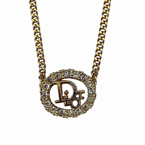 クリスチャンディオール ラインストーン ロゴ ネックレス レディース【中古】