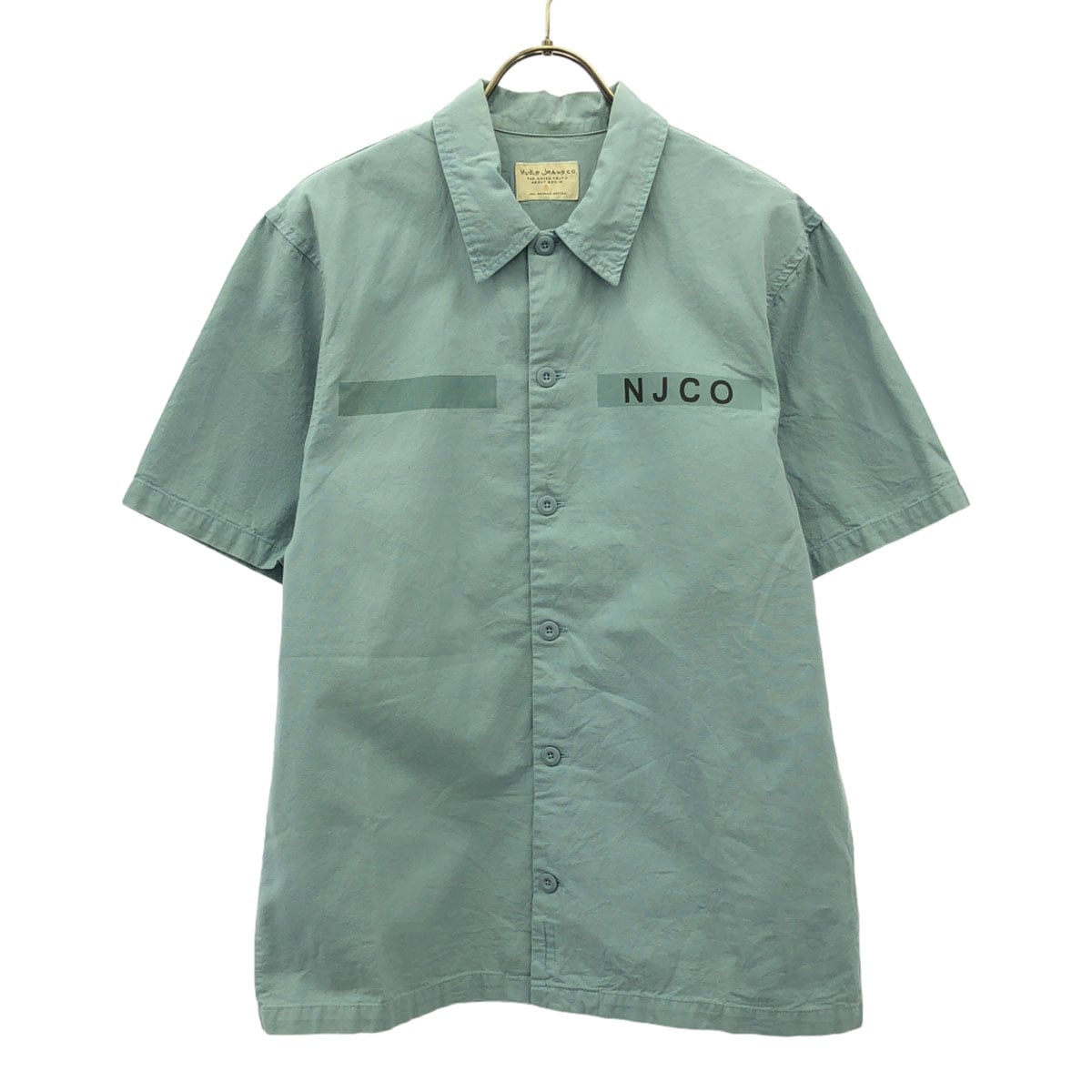 プリント柄 半袖 コットンシャツ S ライトブルー メンズ 古着