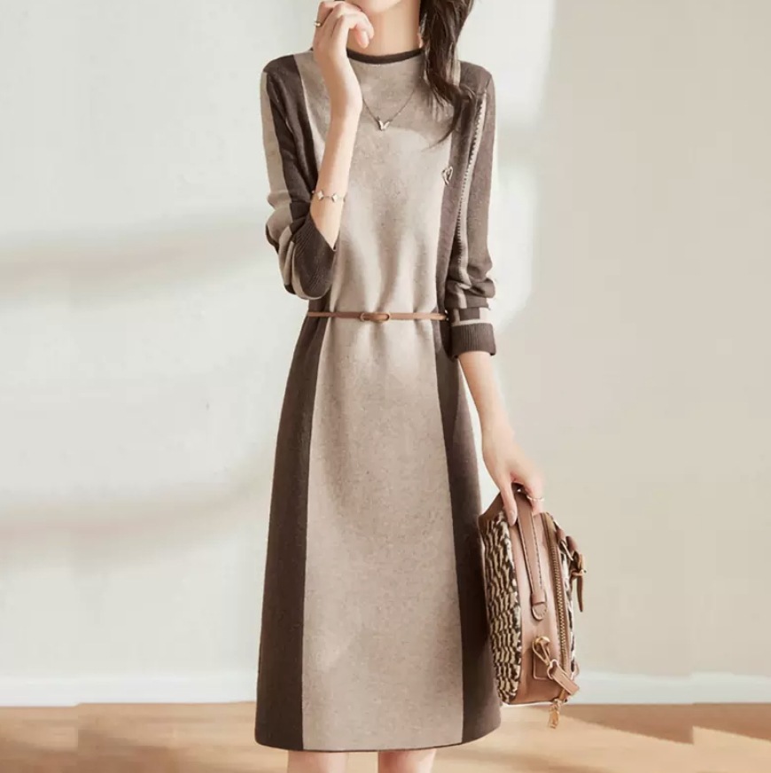 ワンピース デート ニットソー 膝丈 ミモレ ミモレ丈 袖あり 長袖 かわいい 大人可愛い きれいめ シンプル カジュアル 大人 上品 おしゃれ お洒落 かっこいい レトロ 大人女子 こなれ感