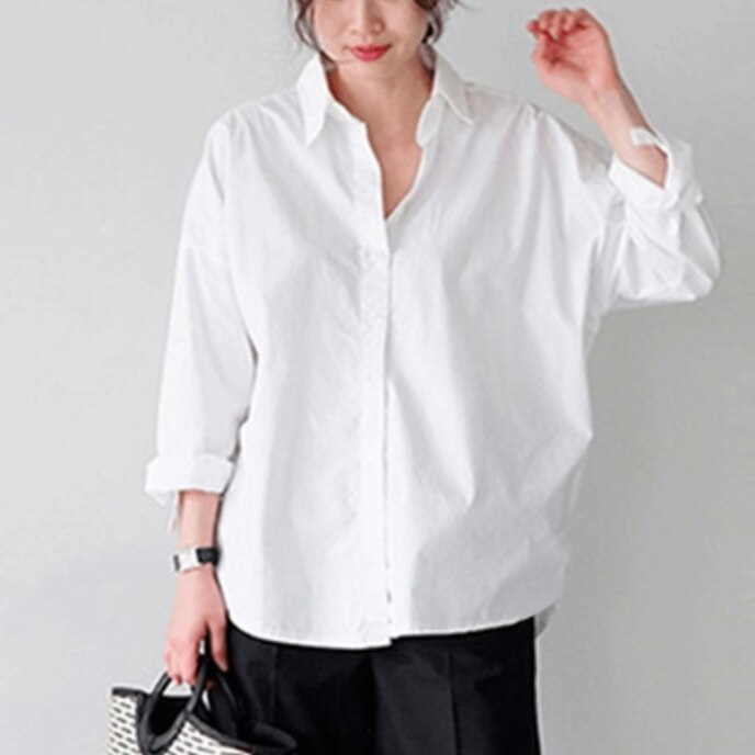 トップス デート かわいい 大人可愛い きれいめ シンプル カジュアル 大人 上品 おしゃれ お洒落 シャツ 長袖 無地 着回し 体型カバー ホワイト ２XL 韓国 オフィス 休日 韓国 お揃い モテ