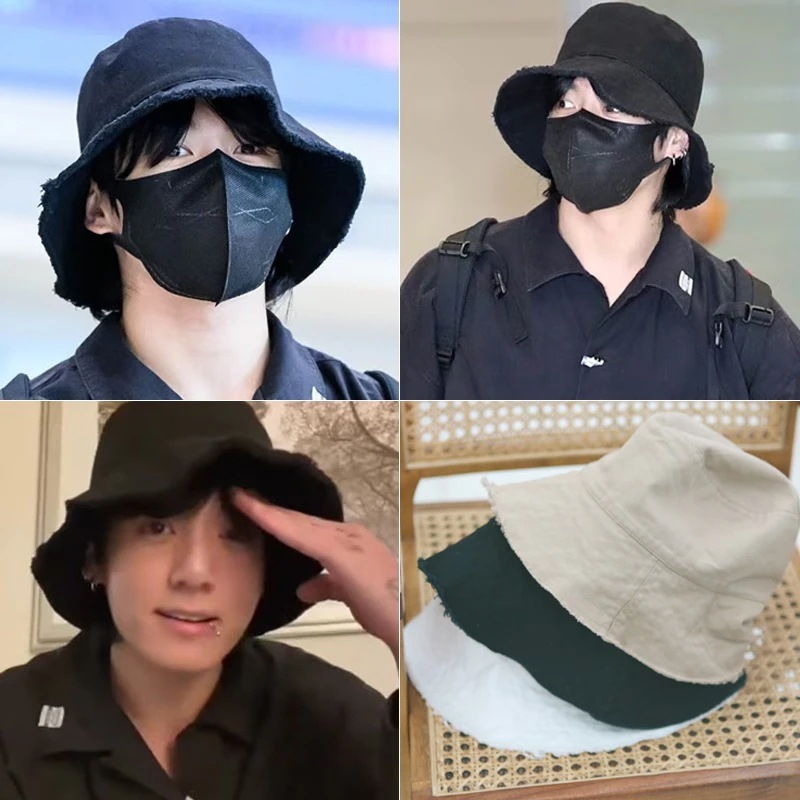 [韓國正品店][BTSジョングクStraykids リノキム·キムスヒョン着用] [韓国アイドルトップスター帽子] Overfit bucket hat black