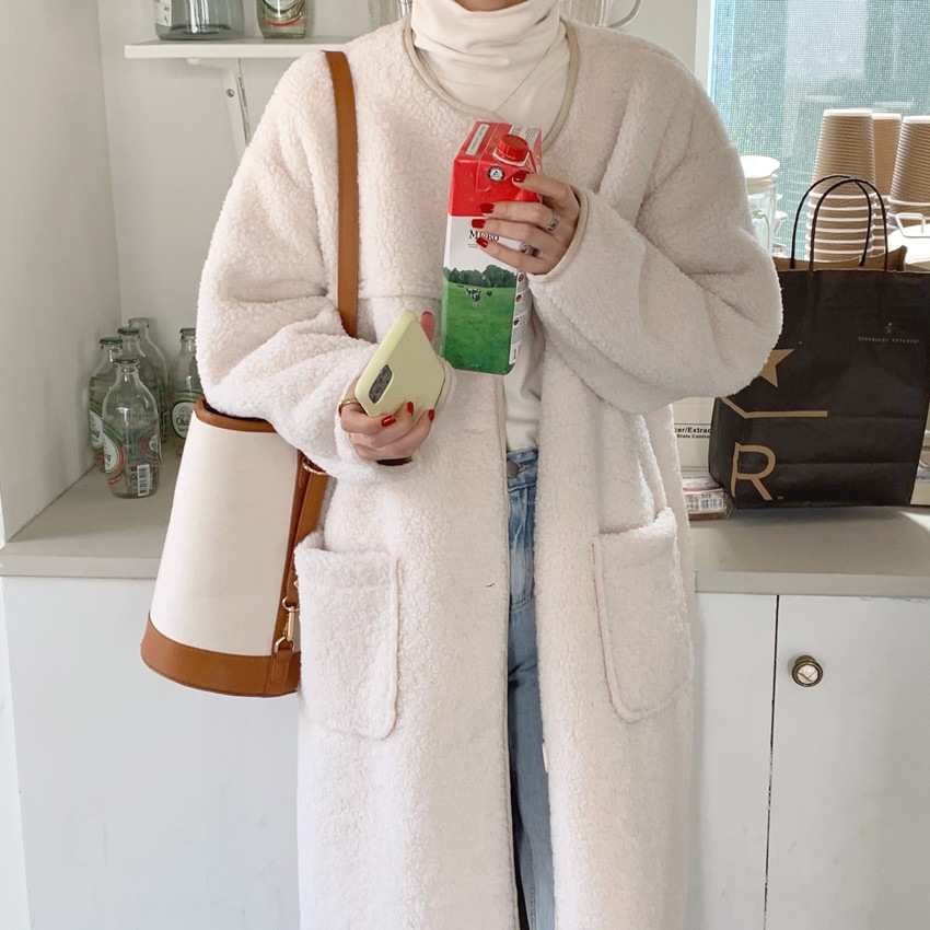 ロングラムコート ルーズ 長袖 ラムウールコート コート ジャケット. アウター. ロングコート