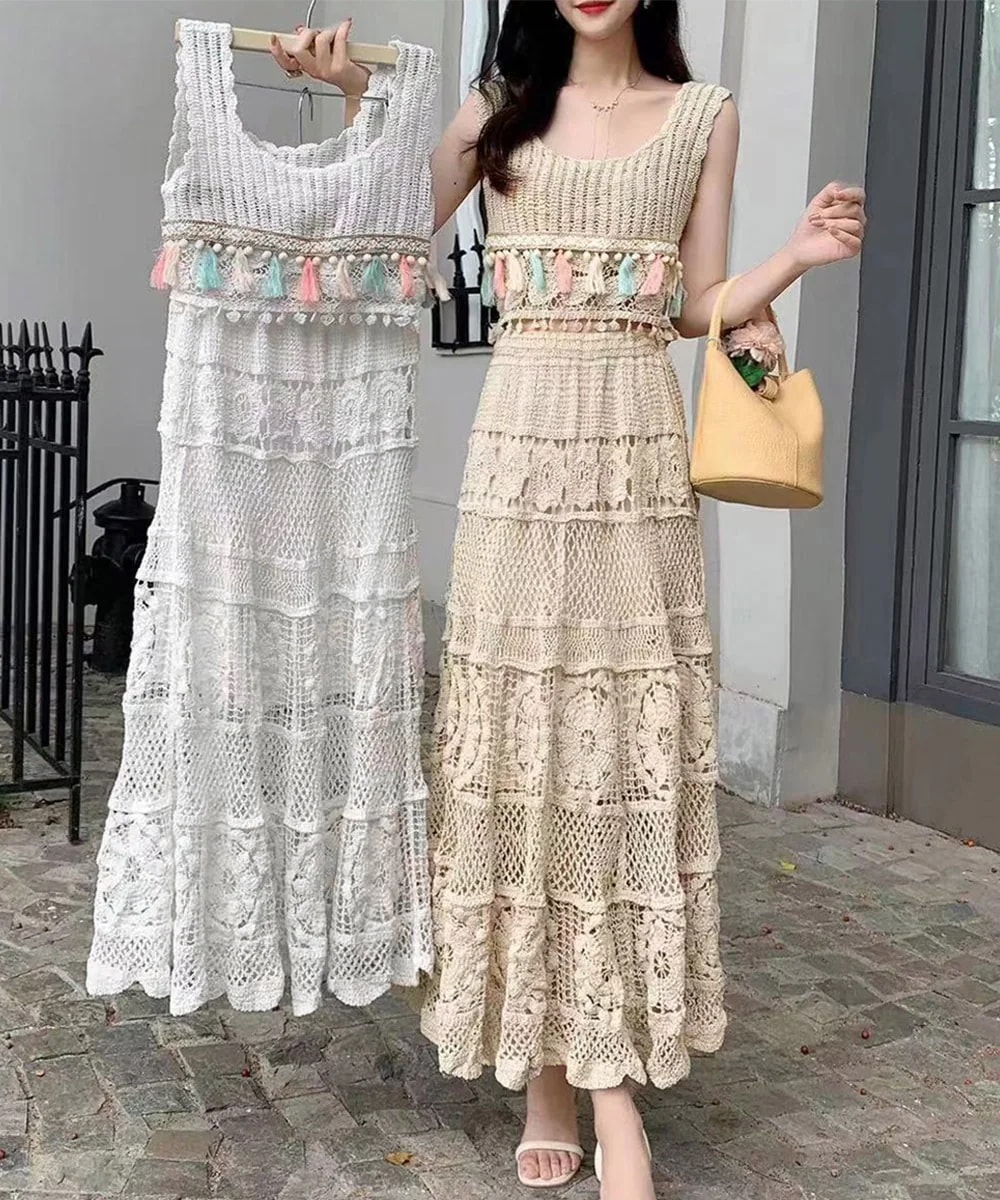 国内即納 クロシェ編みセットアップ ボヘミアン夏服 83YSMEI-001