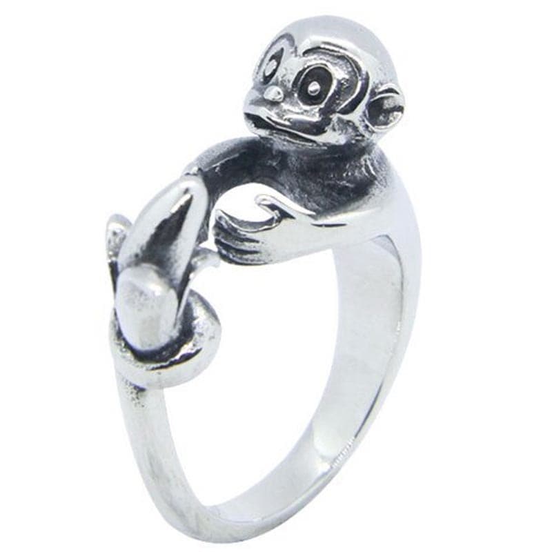 モンキー＆バナナステンレスリング（RHO058）サイズ/22号/23号/24号/25号/26号/27号/28号/29号/30号 動物 猿 サル 果物 フリーサイズ 指輪 r0520xxxxxxxx