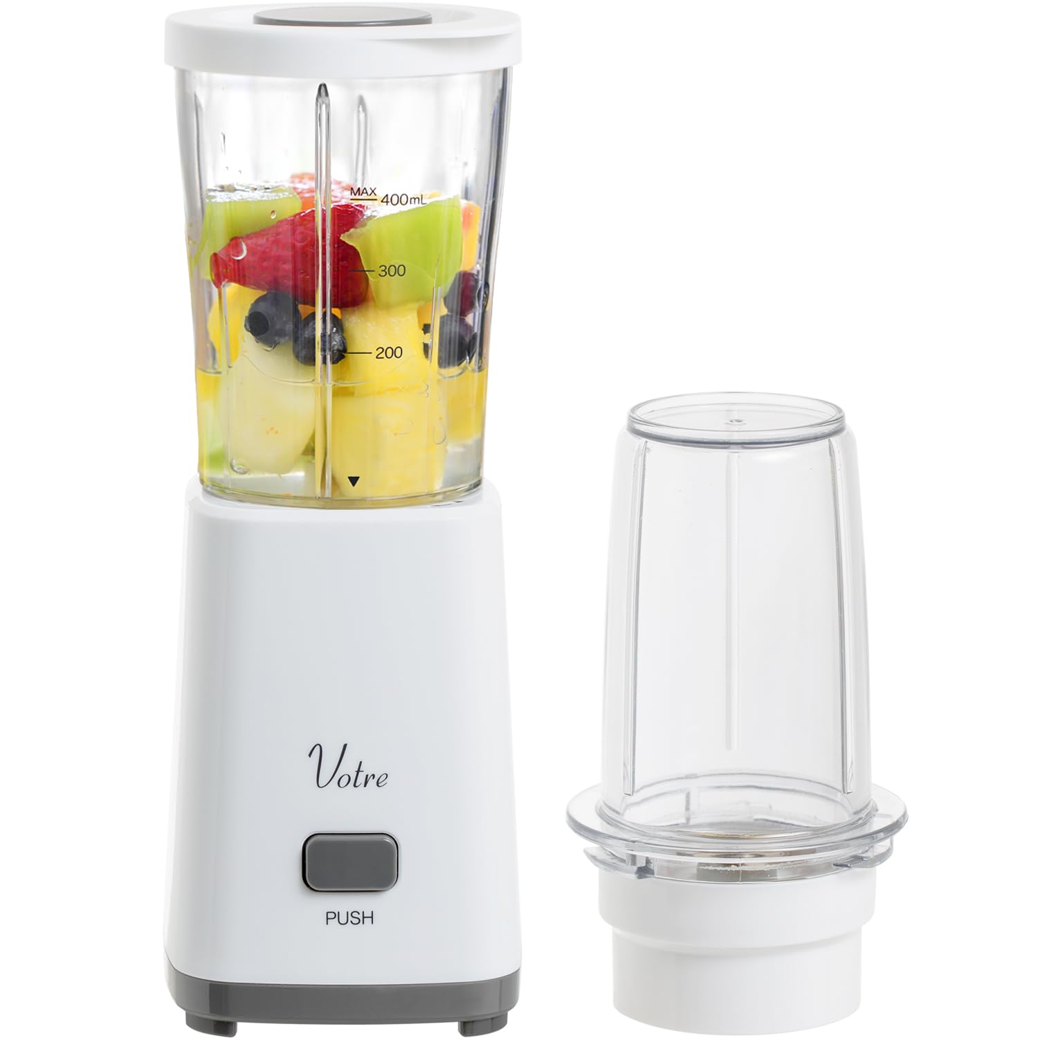 [山善] ミキサー 400ml ミル(75ml)付き ジューサー 食洗機対応 スムージー 電動 ワンタッチ操作 小型 チタンカッター Votre 粉末 スパイス作り ホワイト YMH-400(W)