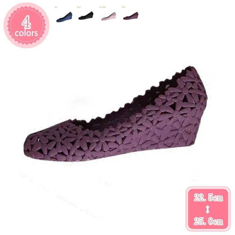 1000円OFFクーポン カジュアルシューズ ラバーシューズ サンダル ぺたんこ ウェッジソール 花 フラワー アーモンドトゥ ビーチサンダル レインシューズ レインパンプス 5cmヒール 大きいサイ