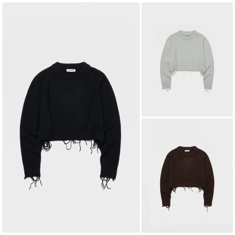 【LOW CLASSIC】25FW DAMAGED CROPPED PULLOVER : 3COLORS