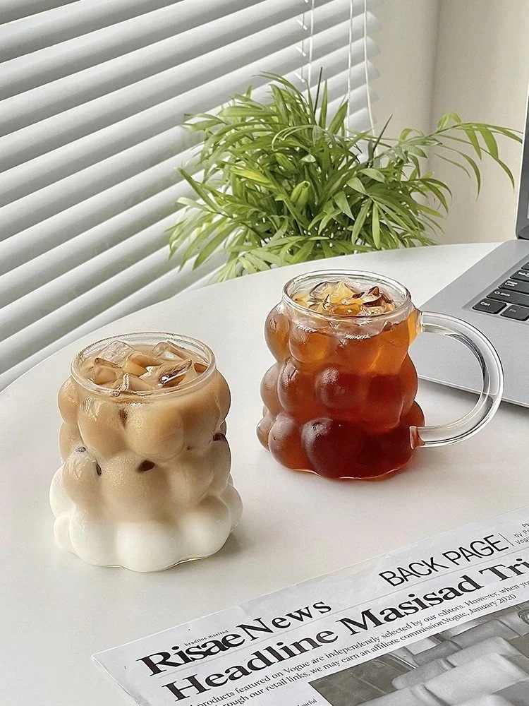 【10点セット】コーヒーカフェラテミルクジュース水が入った女子家庭用耐熱グレープガラスカップ386
