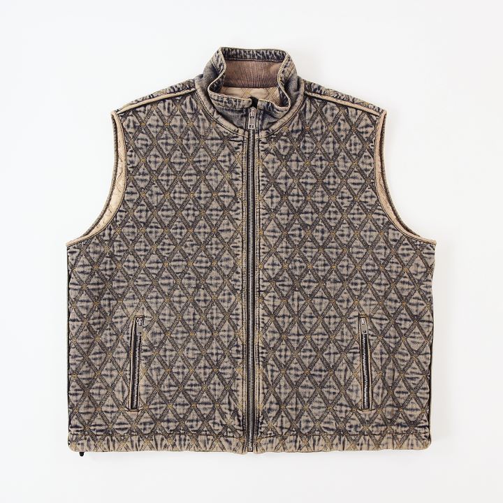 デニムベストジャケット メンズ D-KUR-FS ヴィンテージウォッシュ加工 ボクシーフィット die-m-o-f1-402