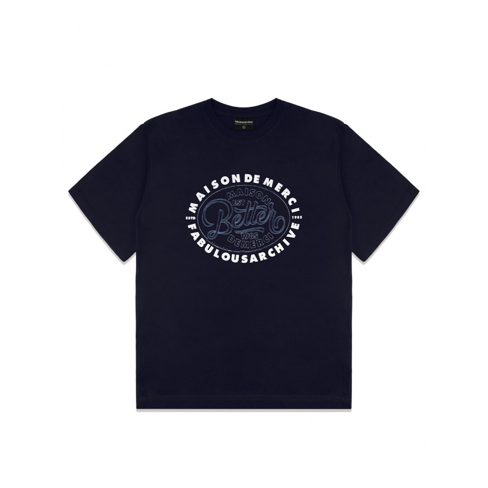 FABULOUS ARCHIVE UNISEXロゴサークルパッチクルーネックTシャツネイビー（FCC2TS432M）