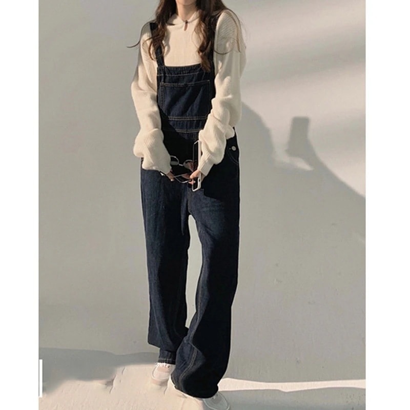 コーデ完成！サロペットオーバーオール デニム 無地 サロペット ズボン 薄手 ロング ノースリーブ