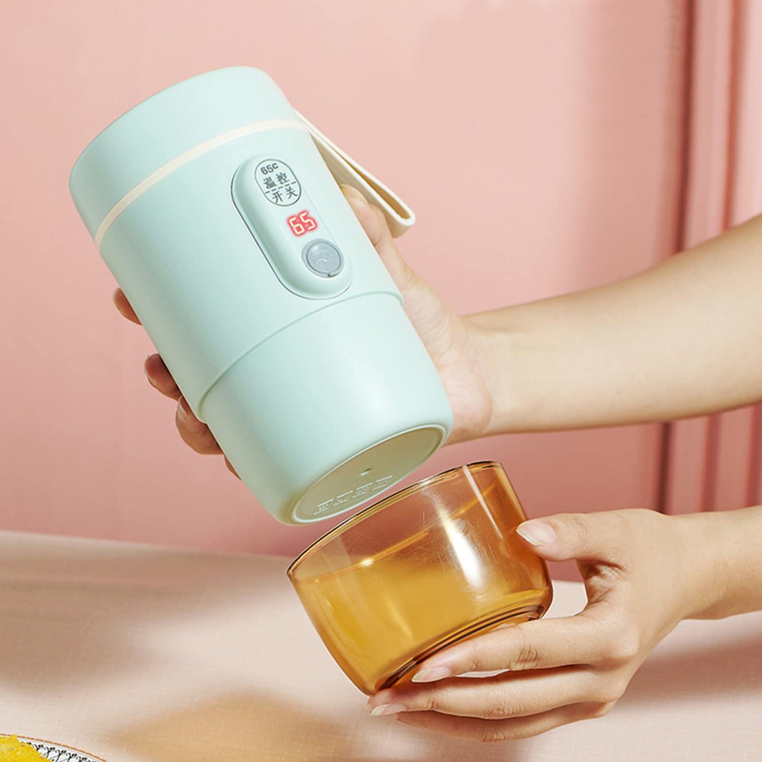 「40℃/55℃/65℃・カップ付き」 MACOLAUDER USB電気ケトル 580ml 花茶/粉ミルク/保温 304ステンレス鋼 ポータブル電気ポット おひとりさま用マグケトル 小型 コンパクト