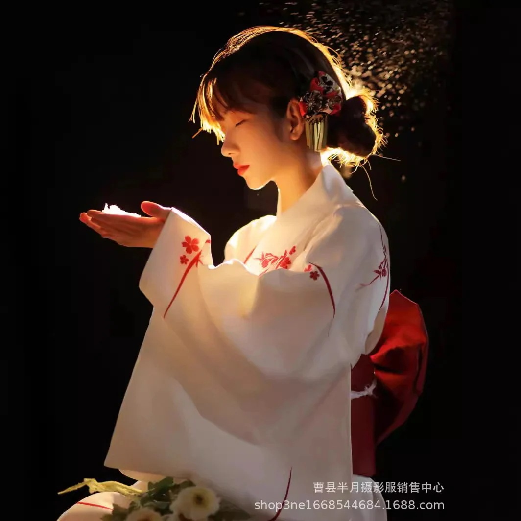 浴衣 着物改善された和風学生写真アート写真伝統的な桜着物撮影ドレス 日本伝統着物浴衣