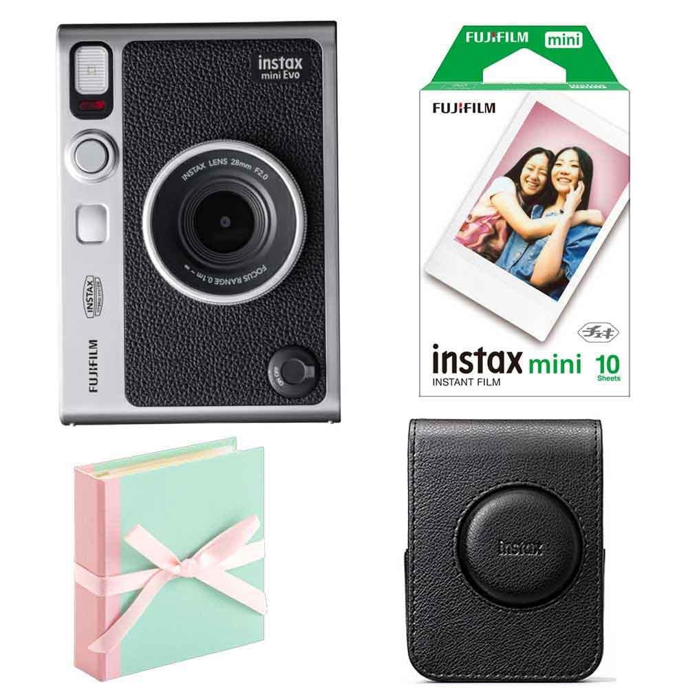 (4点セットB)富士フイルム インスタントカメラ チェキ instax mini Evo C BK フィルム アルバム 専用ケース付き！Evo C ブラック