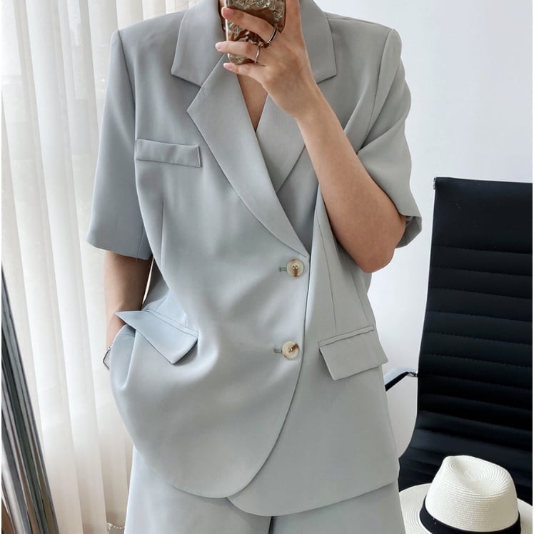 上着 人気 おすすめ おしゃれ お洒落 激安 安い プチプラ セットアップ パンツ ショーツ ジャケット ベスト 半袖 オープンカラー 開襟 オーバーサイズ 無地 ポリエステル 可愛い lo