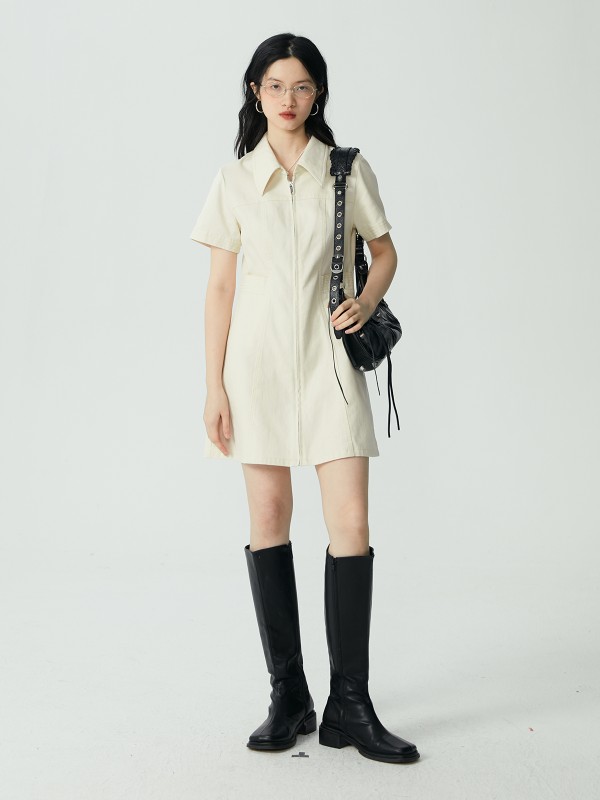 オモント エッグタルト ショートシャツドレス レディース 夏新作 レトロ スモール スリムスカート