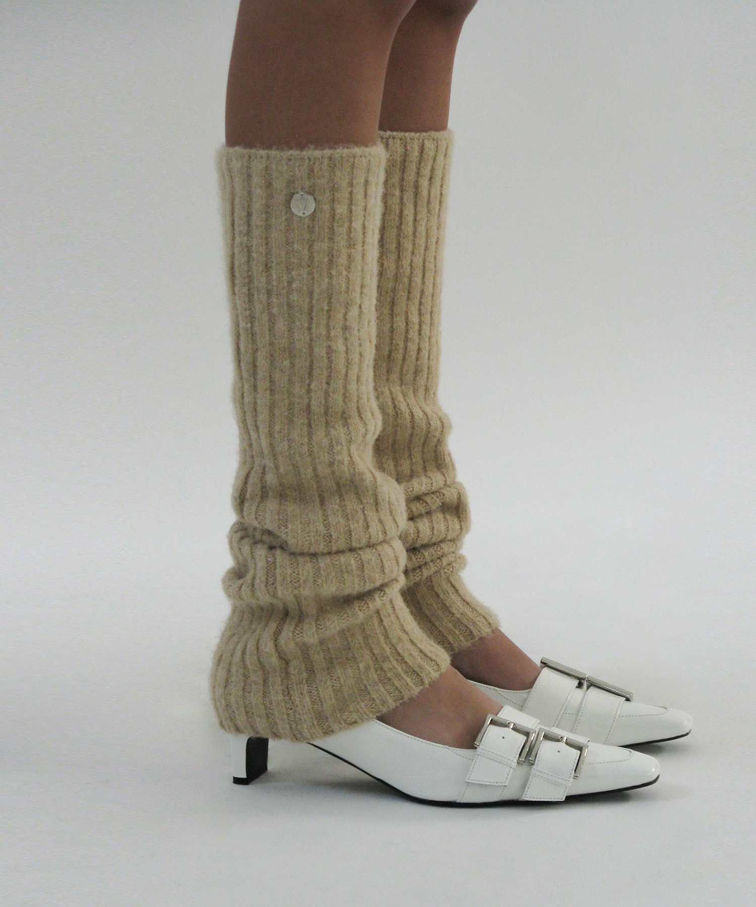 PARTIMENTO 女性用リブ付きレッグウォーマー_ベージュ