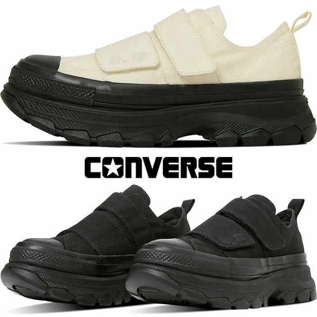 コンバース 厚底靴 オールスター トレックウエーブ V-2 OX レディース スニーカー メンズ ベルクロ 5cmヒール エクリュ 31314860 ブラック 31314861