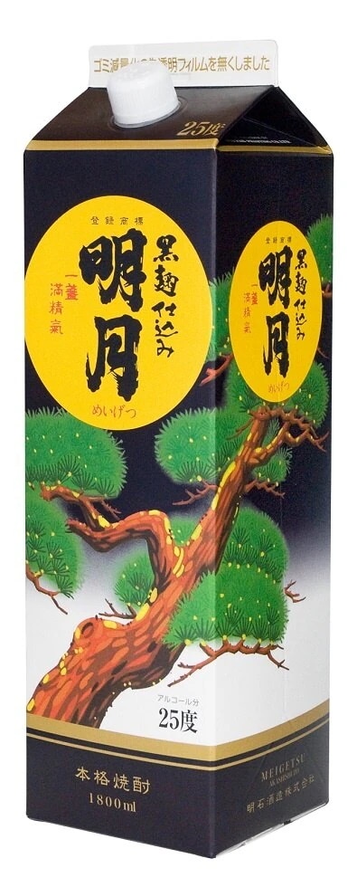 一部地域送料無料2ケース単位（12本入）本格芋焼酎25黒明月1．8Ｌパックメーカー宮崎県：明石酒造（株）
