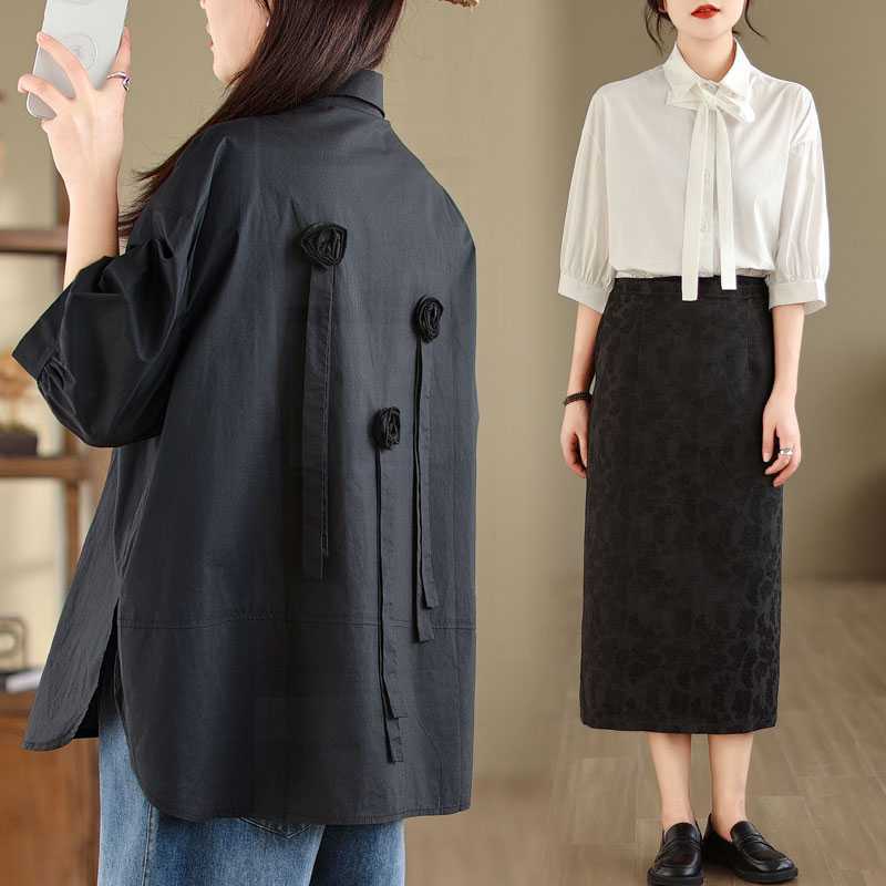 可愛い上着夏の新しいサイズの暗黒立体花バブル袖大きいサイズ 半袖シャツ 5,130円