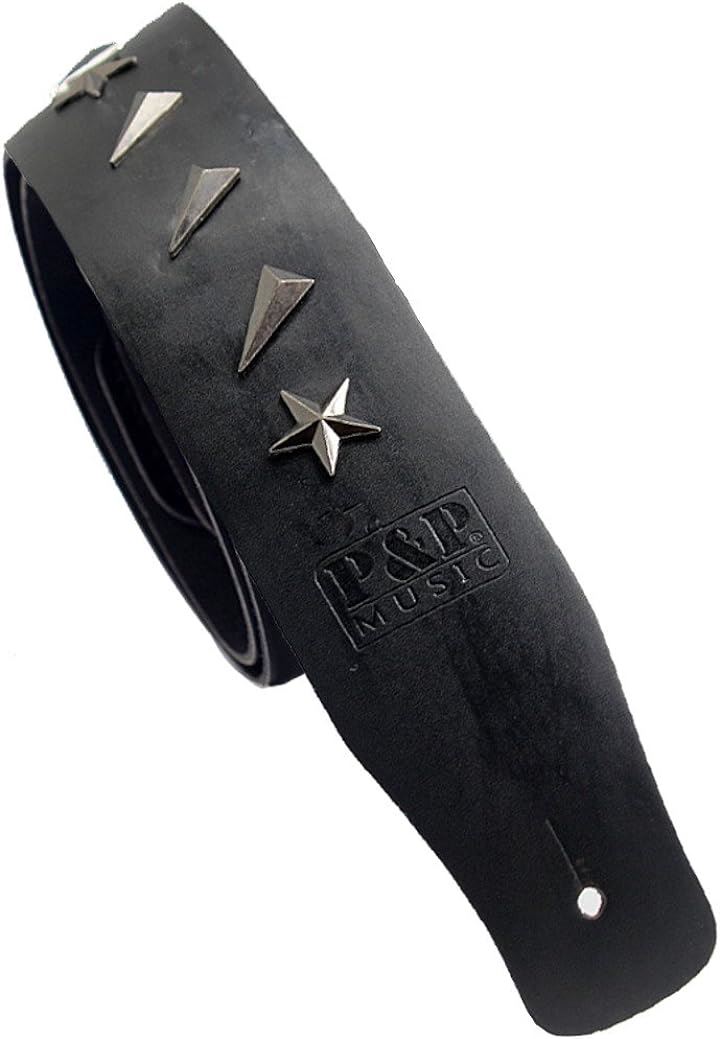 ラクエスト スタッズ レザー ギター ストラップ 革 アコースティック エレキ ベース ロック メタル V系( スター)