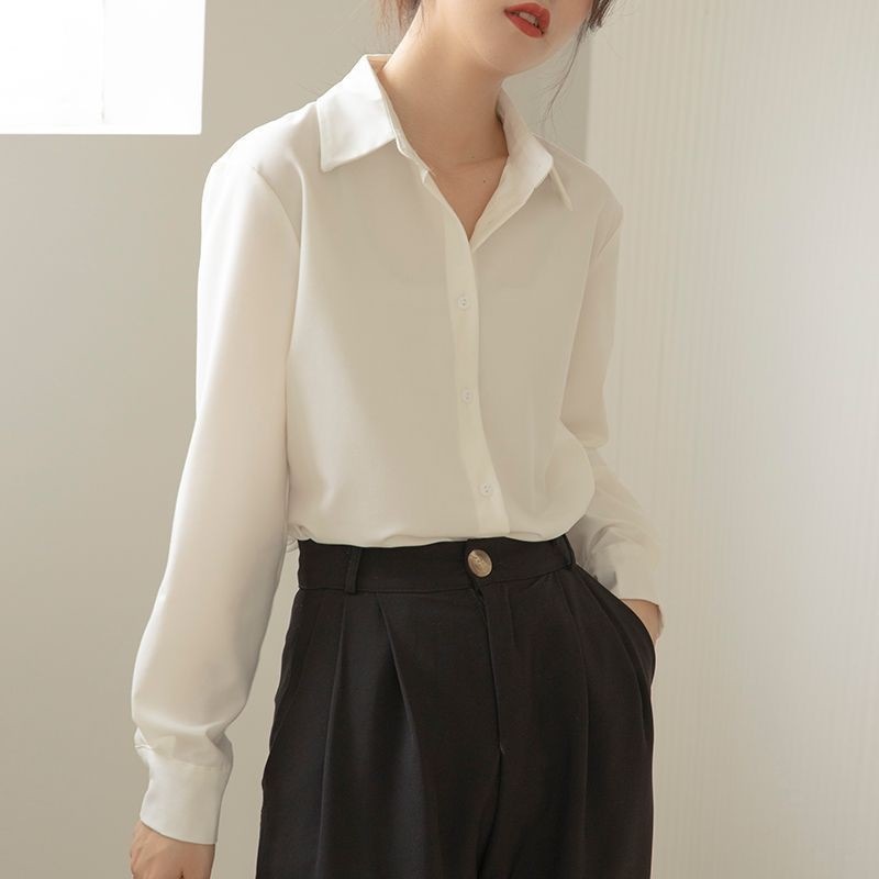 白 シャツ レディース 長袖 インナー アウター ゆったり 学生 シャツ シフォン ドレープ トップス レディース おしゃれ1197