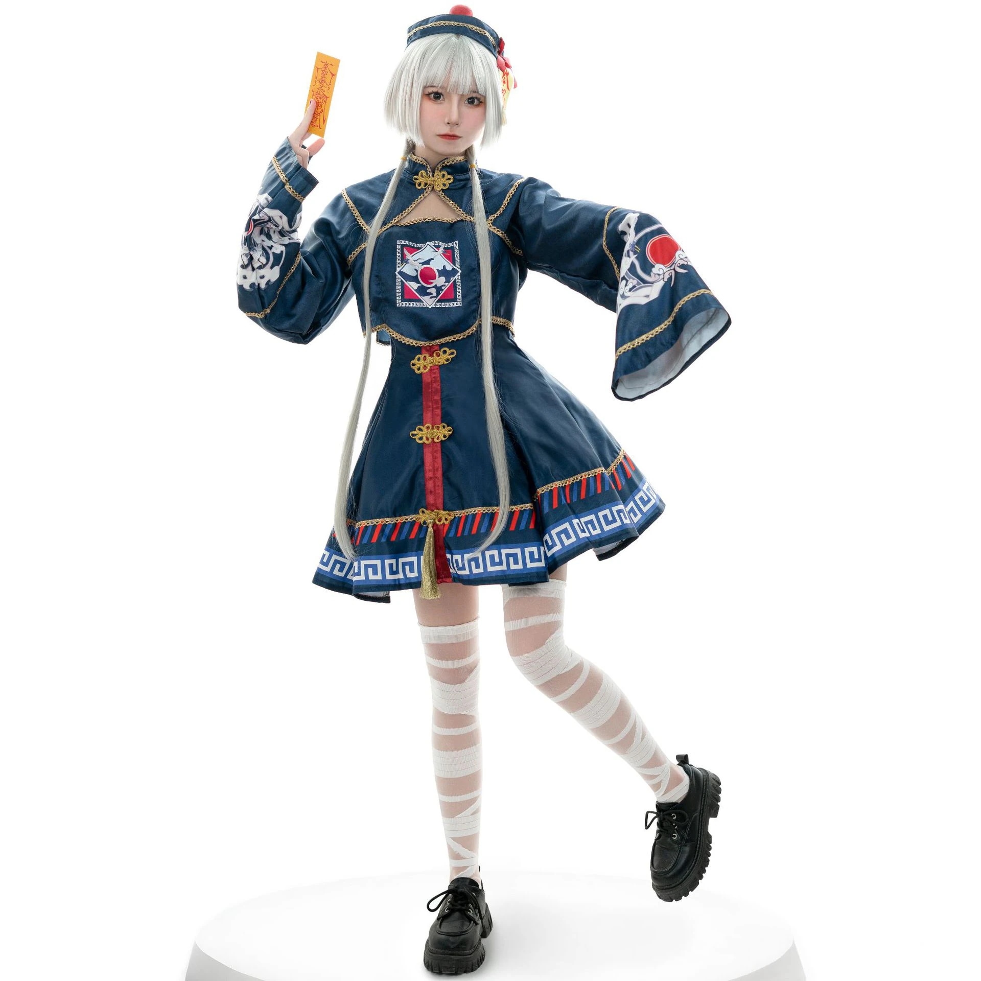 2024DK ハロウィンキョンシー コスプレ ゾンビ ハロウィン お揃い 大人 仮装 レディース ワンピース 長袖 人気 お札 お化け 帽子 面白い 中国 チャイナ風 イベント用今日は30パーセント