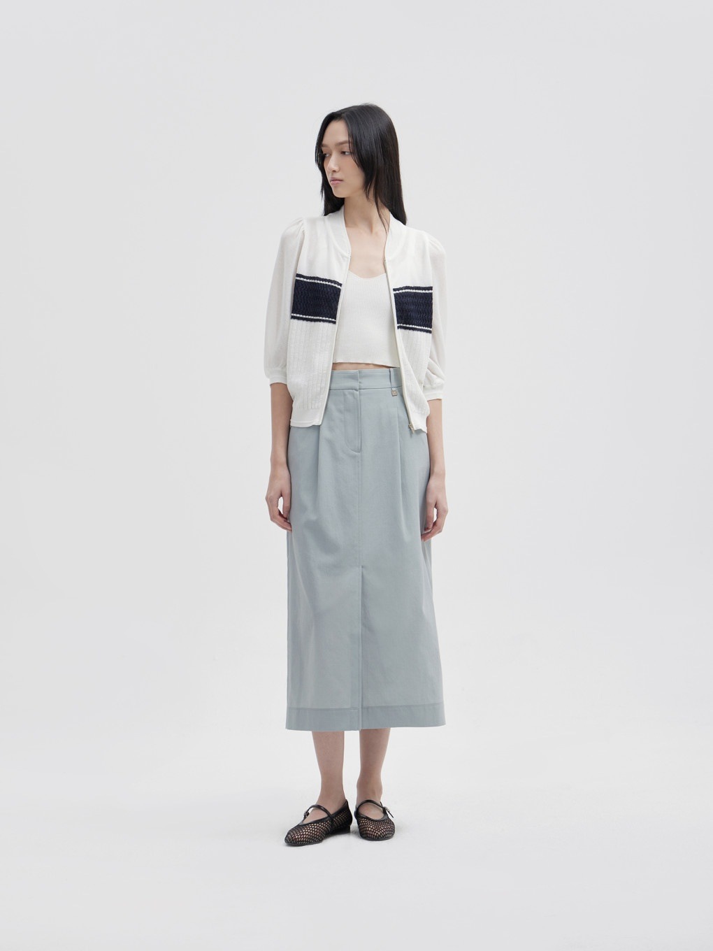 ブロック ハーフ スリーブ ジップアップ カーディガン