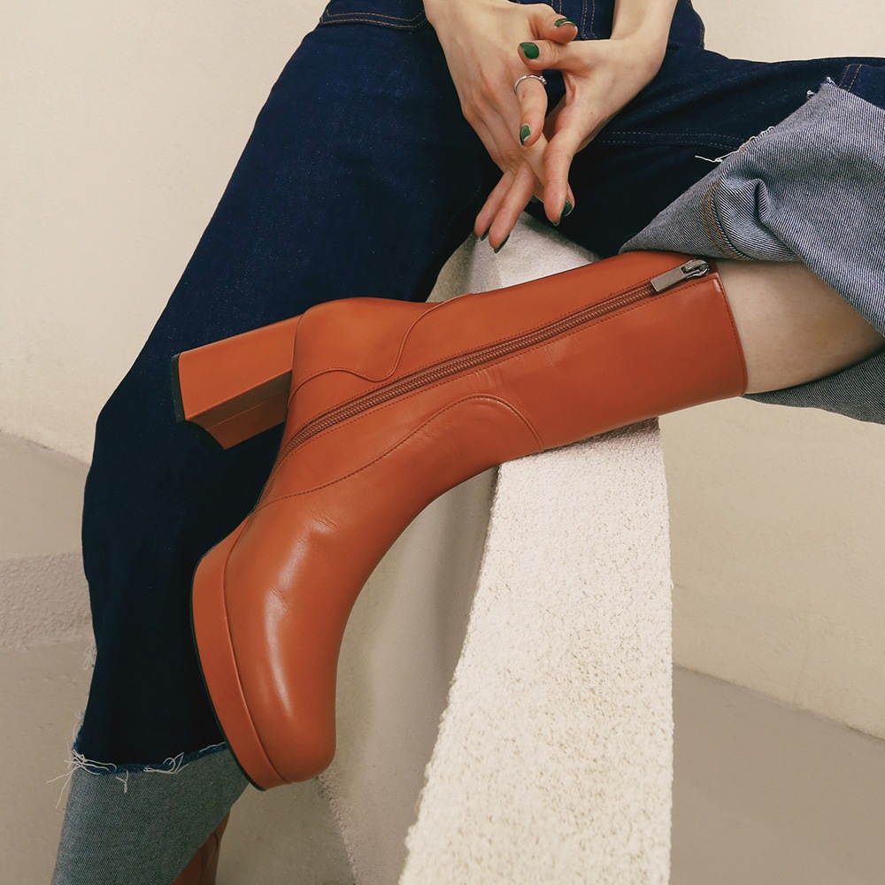 Natilda Platform Middle Boots _Black, Cream, Tan
