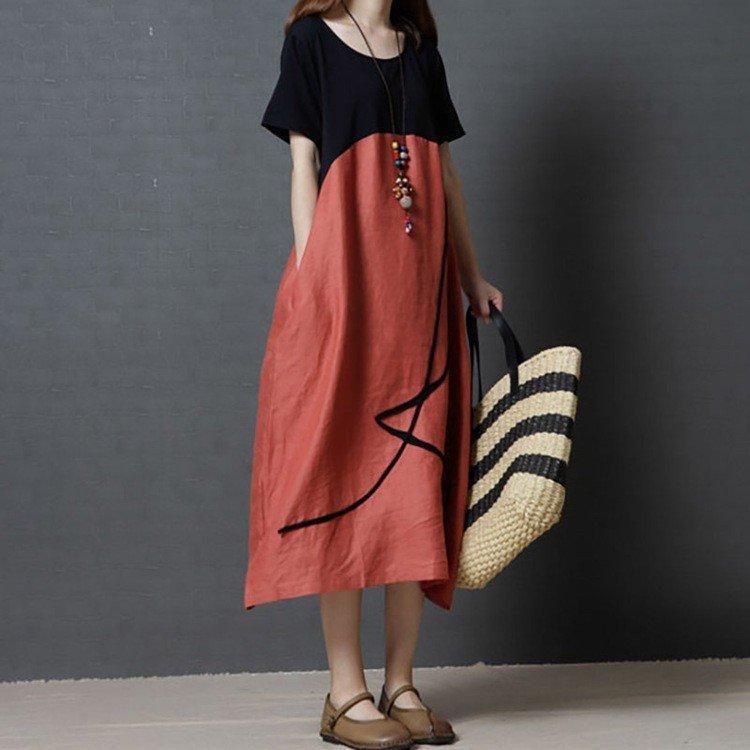 ワンピース レディース 夏 半袖 Aライン 安い 可愛い ロング丈 大人 カジュアル ロングワンピ 切り替え