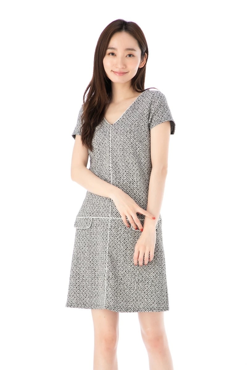 ファス(FAS)ワンピース T1 T2 T3サイズ 半袖 ひざ丈 総柄 Vネック 大人上品ワンピース レディース Fille A Suivre